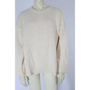 JENNI KAYNE Ivory Cotton Linen Fisherman Knit Sweater Crew Neck Neutral Size M